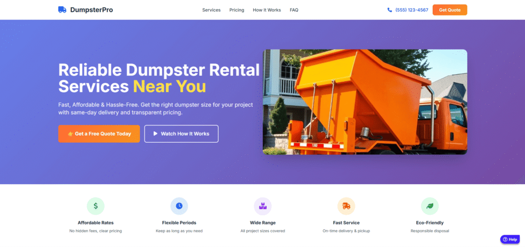 dumpster-rental-landing -page design